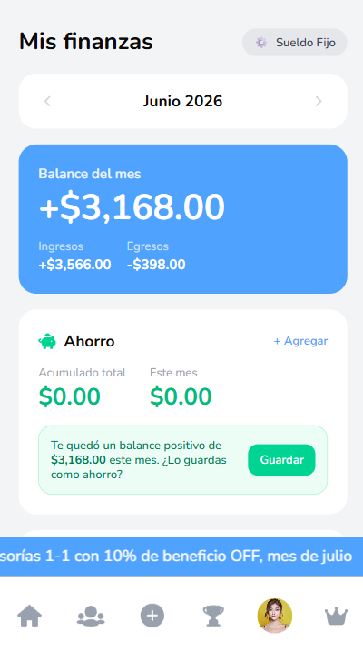 Pantalla de finanzas personales