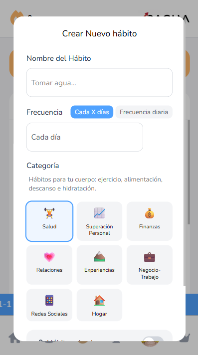 Crear un nuevo hábito por categoría